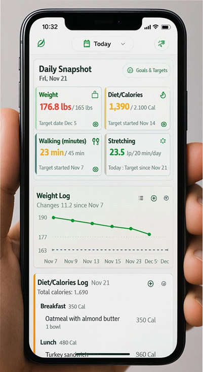 Preview of the VitalLogAi mobile dashboard